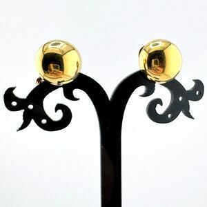 Vintage Circle Monet Earrings Clip On Gold Tone Ball Dome Classic Timeless Retro